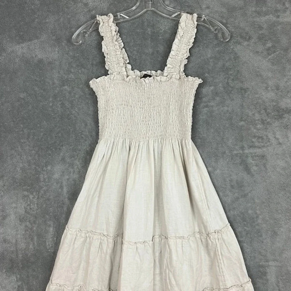 Quince 100% European Linen Smocked Midi Dress Womens S Tiered Boho Cottagecore - Picture 2 of 11